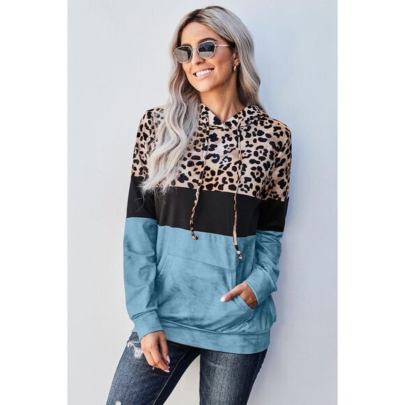 Azura Exchange  Leopard Colorblock Hoodie - Picture 2 of 6